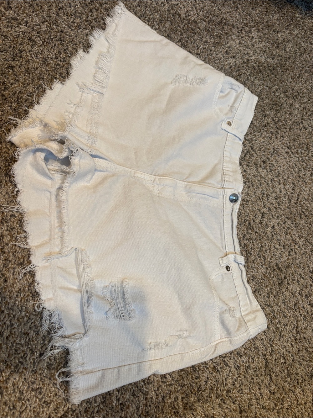 Aerie White Distressed Frayed-Hem Denim Shorts